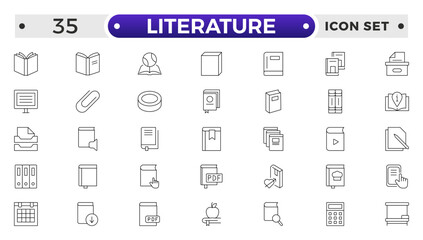 Literature outline icon collection. Set of vector line icons of education for modern concepts, web, and apps. Set of flat signs and symbols for web and apps.