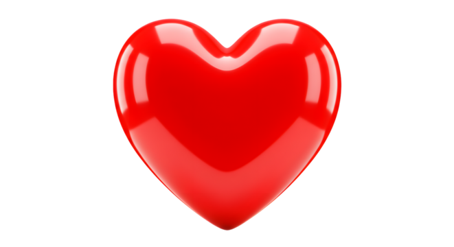A smooth, glossy 3D red heart with soft light reflections, isolated on a transparent background. - Powered by Adobe