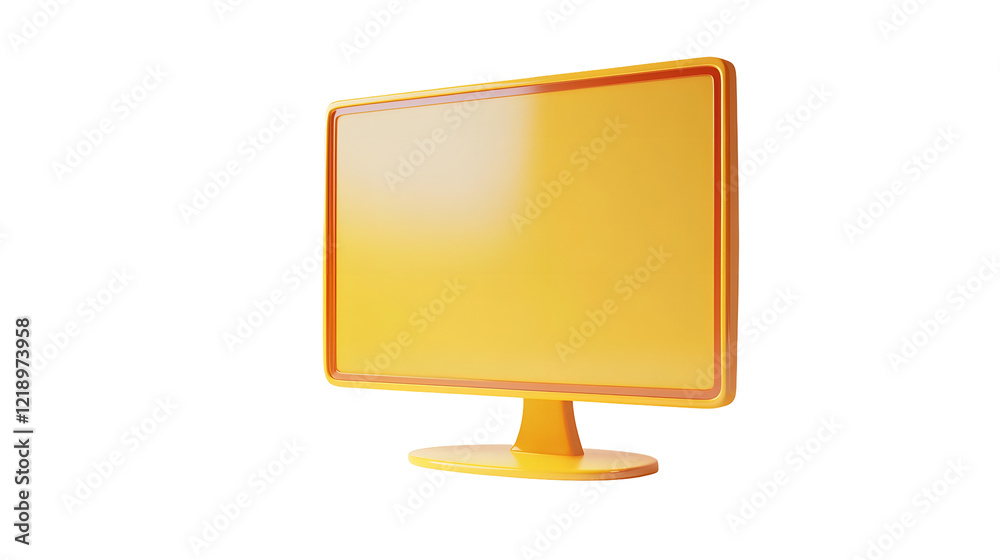 Poster bright yellow minimal digital display monitor in contemporary studio setup isolated on transparent o