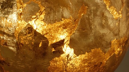 Luminous Gold Leaf Sphere Abstract Art Background