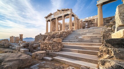 Ancient Greek Acropolis: Majestic Ruins at Sunset