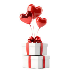 Red Heart Balloons with Gift Boxes Without Background