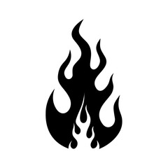 Fire flame icon. Black icon isolated on white background. Fire flame silhouette. design vector element.
