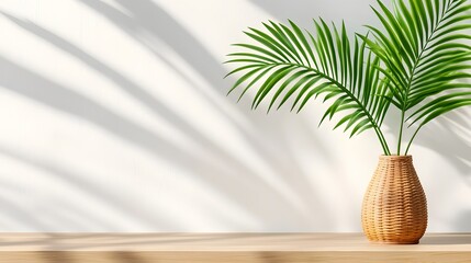 Obraz premium Serene Palm Leaves in Wicker Vase Minimalist Home Decor