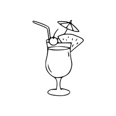 a drawing of a cocktail with umbrella and straw