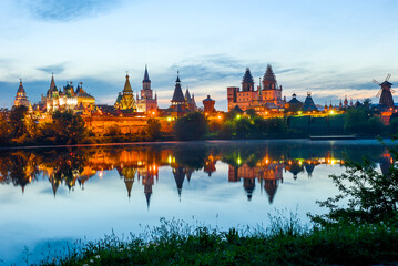 Picturesque view with lake and Izmailovsky Kremlin. Russia