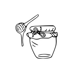 a black and white drawing of a honey jar