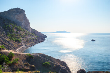 Picturesque seascape from the Golitsyn trail at the foot of Mount Koba-Kaya. Crimean Peninsula. Russia