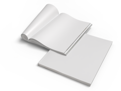 Open Magazine and Book cover with blank page mockup design isolated on background. Blank template for presentation a publication, notebook, catalogs, brochures, magazines, diary, journal, booklet