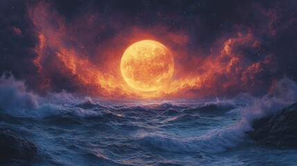 Fototapeta premium Dramatic Sunset Over Ocean Waves at Dusk