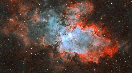 Fototapeta premium Cosmic Nebula Red and Teal Emission Nebula in Space. Background stars, galactic, astronomy image