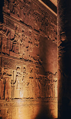 Wall relief of the double temple Kom Ombo in Egypt