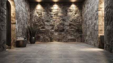 Obraz premium Serene Spa Interior: Stone Walls, Dim Lighting, and Tranquil Ambiance
