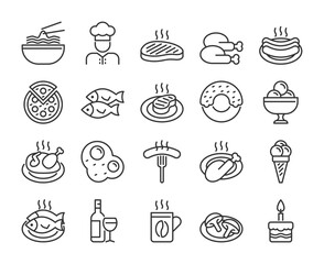 Food icons. Restaurant dishes line icon set. Editable Stroke.