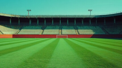 Fototapeta premium Empty Stadium, Green Field, Daytime, Classic Stadium Architecture