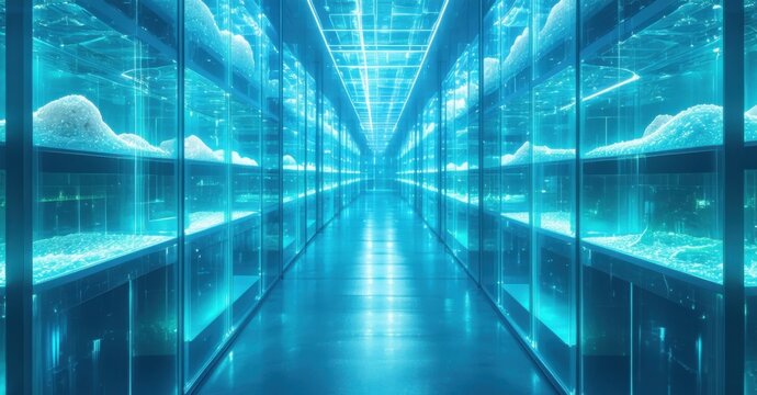 Massive biobank storing frozen DNA samples of extinct species for future restoration, housed in advanced cryogenic facility with controlled preservation and genomic analysis