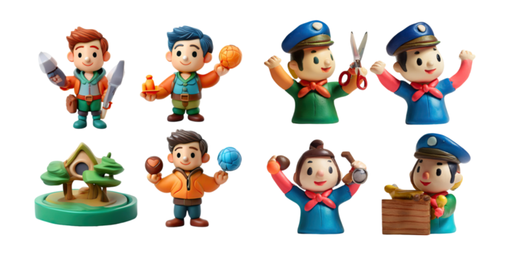 Colorful Cartoon Characters and Playful Figures, PNG collection, set bundle, isolate on transparent or white background