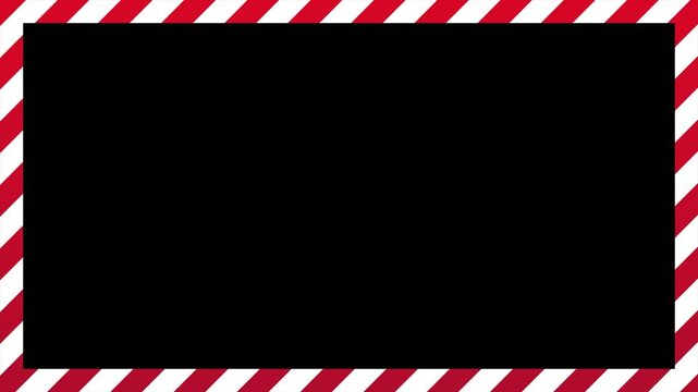 Warning frame animation with red and white diagonal stripes. Red and white border danger sign. Tape frame caution. Transparent background with alpha channel