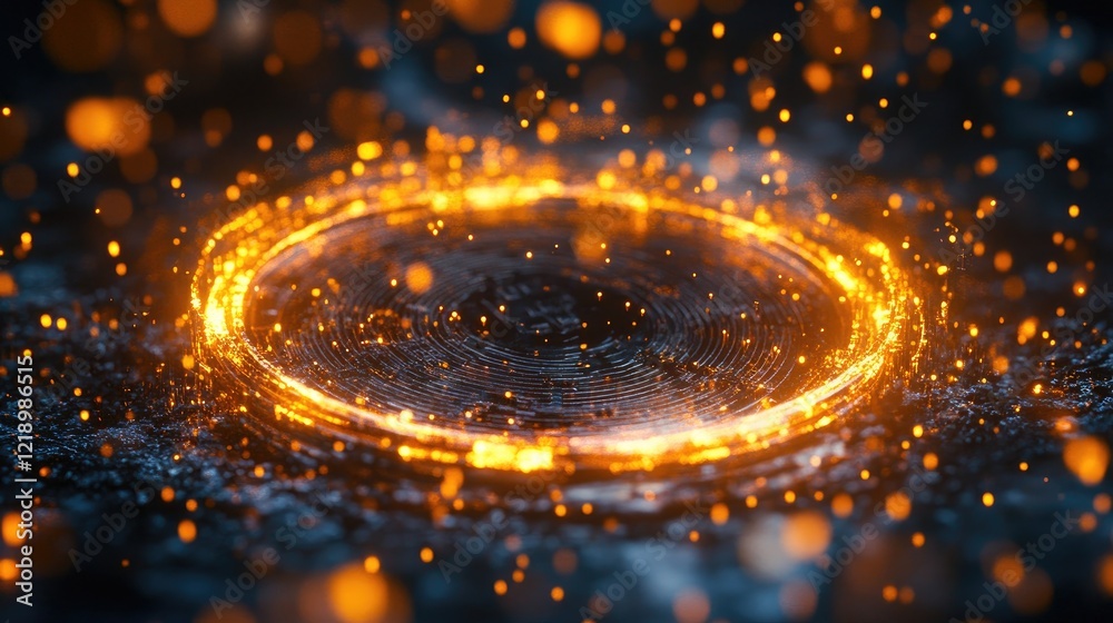 Poster a close-up of a spinning bitcoin token with glowing binary code in the background.