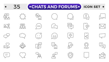 Chats and Forums icon .Approved, Checkmark box and Social media message. Chat and quote line icons. Chat speech bubble, Tick or check mark, Comment quote icons. Think, approved talk, speech bubble.