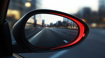 Side Mirror Reflecting asphalt road in Blind Spot, Driving Hazard Concept