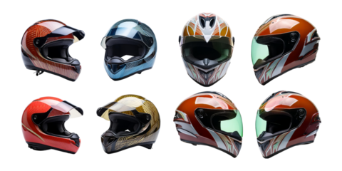 Diverse Collection of Colorful Motorcycle Helmets, PNG collection, set bundle, isolate on transparent or white background