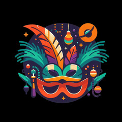 Obraz premium Mardi Gras and Party Celebration Logo Set with Masks and Festive Icons