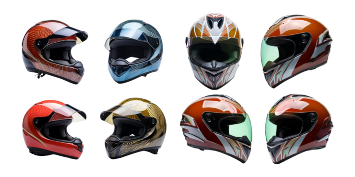 Diverse Collection of Colorful Motorcycle Helmets, PNG collection, set bundle, isolate on transparent or white background