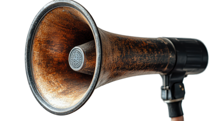 Vintage megaphone closeup on black, ready to amplify sound