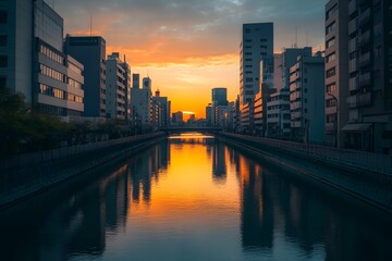 Fototapeta premium city at sunset, Generative AI