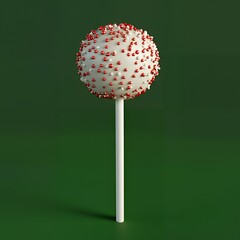 Delicious White Chocolate Cake Pop with Red and White Sprinkles on Green Background