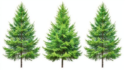 Fototapeta premium Three trees with green foliage on a white background showcasing nature and simplicity