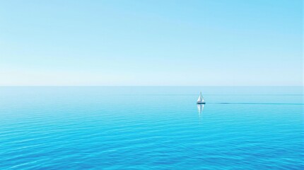 Naklejka premium Calm blue lake with a small sailboat on the surface, nature, water