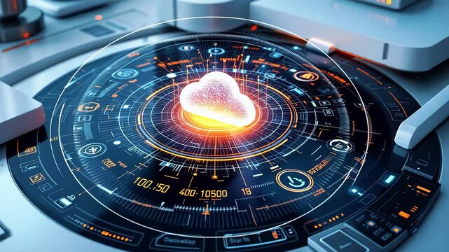 A digital cloud interface displaying data metrics and visualizations.