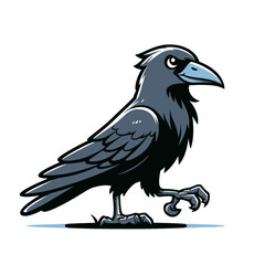 Obraz premium A detailed vector illustration of a black raven walking with a confident pose. This isolated vector illustration is ideal for branding, tattoo designs, gothic themes, and wildlife-related projects.