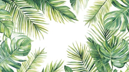 Vibrant Watercolor Tropical Leaves Frame Border