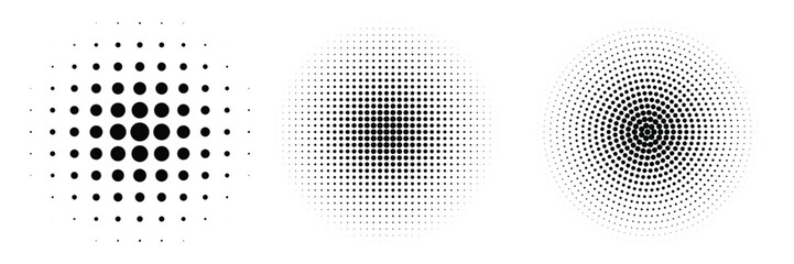 Set of black halftone dots backgrounds. vector ilustration