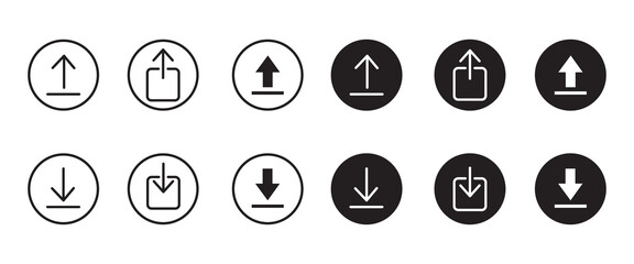 Download and upload icon buttons set. download sign, upload sign,  Files download and upload icons symbol in line and flat style on white background.