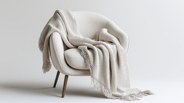 A high-quality throw blanket draped over a chair, on a white isolated background