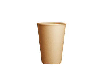 Elegant brown paper cup for beverages. Minimalist brown paper cup made from biodegradable material, ideal for coffee, tea, and other hot drinks, emphasizing sustainability and eco-conscious packaging.