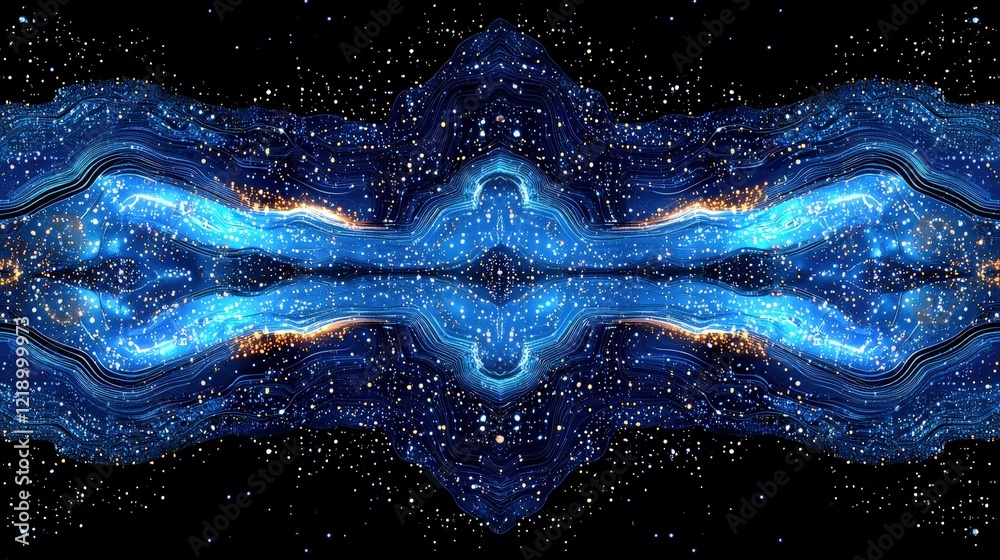Poster a vibrant blue and orange abstract artwork with dynamic shapes and patterns creating visual energy a