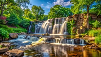 Obraz premium Majestic Jordan Minnesota Waterfall: High Water at Lagoon Park in Early Summer