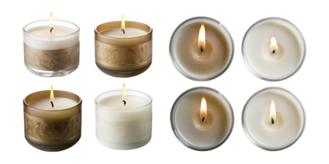 Assorted Candles with Flames in Various Styles, PNG collection, set bundle, isolate on transparent or white background