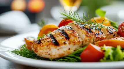 Close-up of a gourmet dish plated with precision, showcasing ingredients, artistic presentation, vibrant colors, food styling, culinary art, appetizing textures