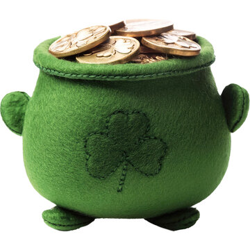 Pot of coin cute felt toy St Patrick's Day theme isolated