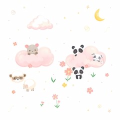 Obraz premium set of animals seamless pattern with cats kawaii art design