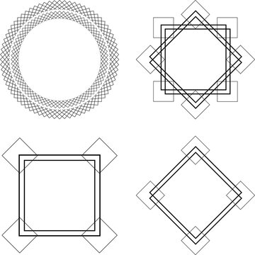 Mono line frames set and vintage mono line retro frames. Temptate mono line frames and outline decorative trendy borders. Mono line frames elegant design elements badges, vignettes vector.