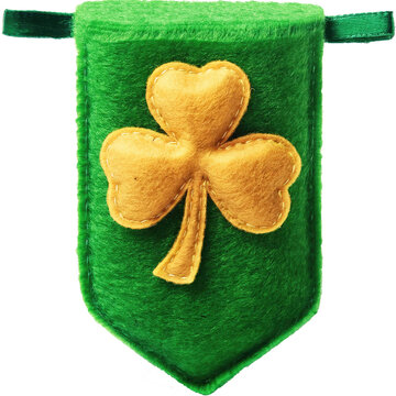 St Patrick's Day flet green flag banner with gold shamrock  isolated