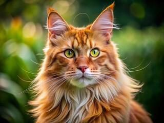 Fototapeta premium Majestic Maine Coon Cat Outdoor Portrait - Ginger Fur, Green Eyes
