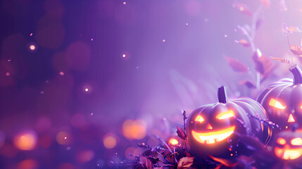 pastel purple background with glowing pumpkins, a simple design in a cute and spooky style, minimalist backgrounds, Halloween